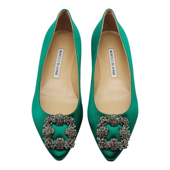 Manolo Blahnik Hangisiflat Jewel Buckle Flat Pumps - Satin - Green 36 5.5 $1095 - Picture 3 of 7